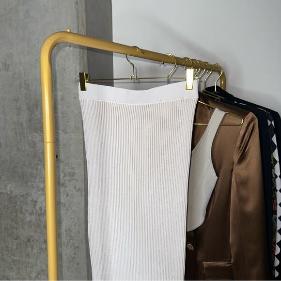 Anine Bing Julian Ribbed Knit Pencil Stretch Fitted Skirt in Ivory Cream - Picture 11 of 14